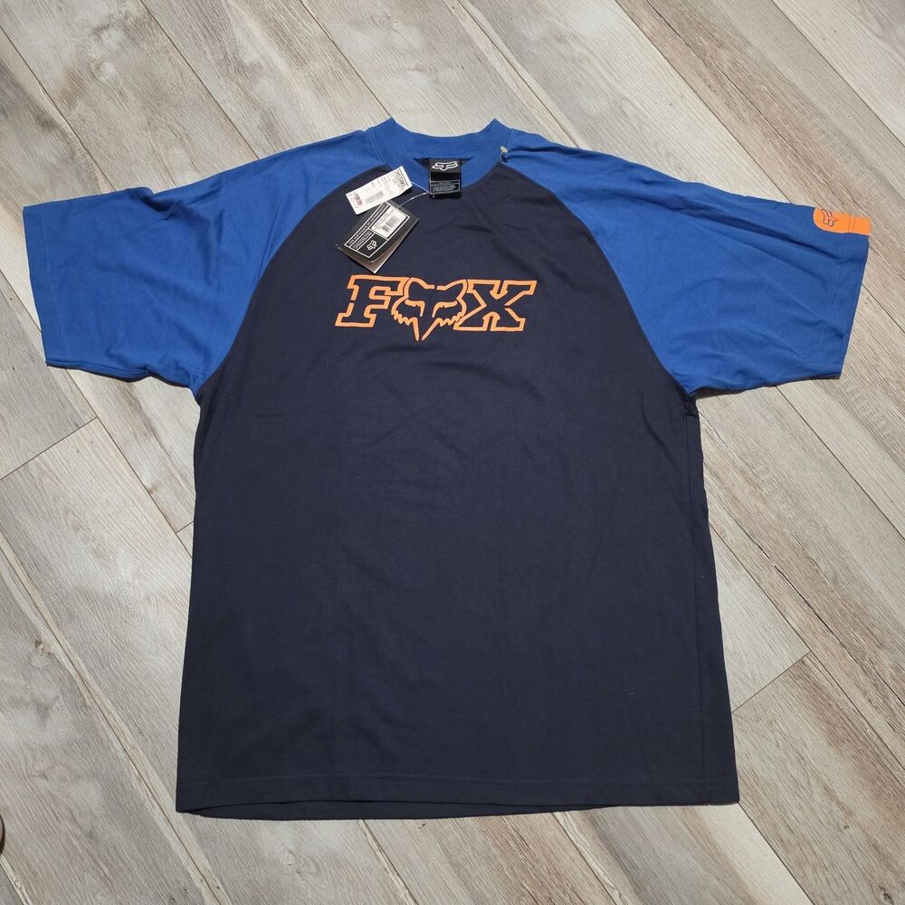 NWT Vintage Y2K Fox Racing Size L T-shirt Mens Blue Navy Motocross Bike NEW